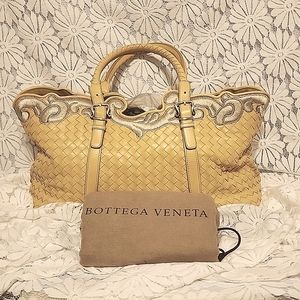 Bottega Veneta intrecciato satchel handbag, embroidery design, yellow leather